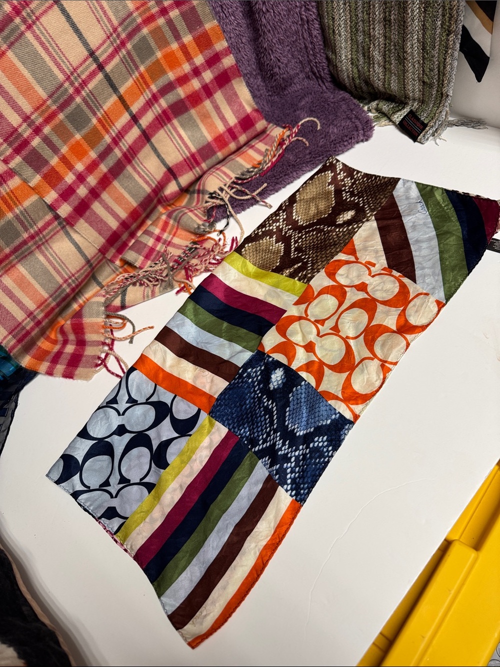Coach Multicolor Patchwork Scarf — Orange, Pink, Green, Blue, Brown - Picture 4 of 5